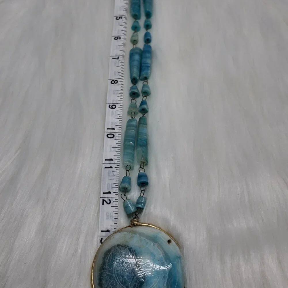 Carved AZTEC SunTurquoise Agate Stone Branded Pendant Necklace 15"L - Picture 10 of 11